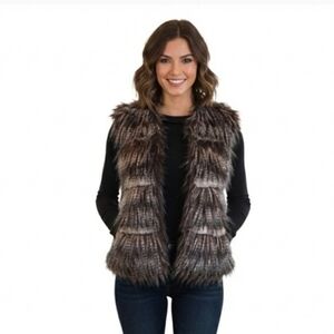 Joana Baraschi Faux Fur Feather Vest Brown Black Ombre Size S